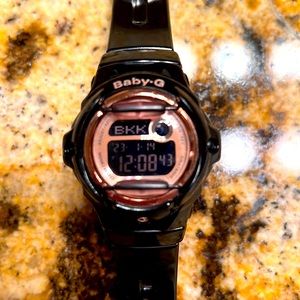 Baby G Casio watch in black and rose gold